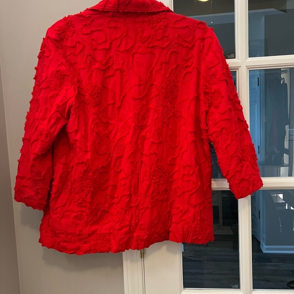 Beautiful Susan Graver 3/4 sleeve zip up red embroidered Jacket M EUC - Picture 2 of 11